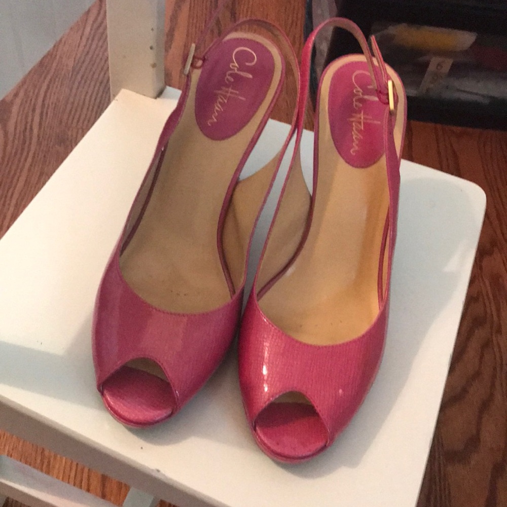 Cole Haan Pink patent leather peep toe pumps